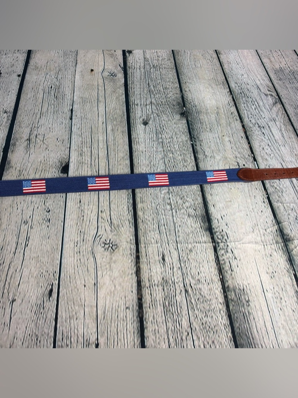 Smathers & Branson Men's Leather Belt American Flag Hand-Stitched Needlepoint 40 - Picture 4 of 12